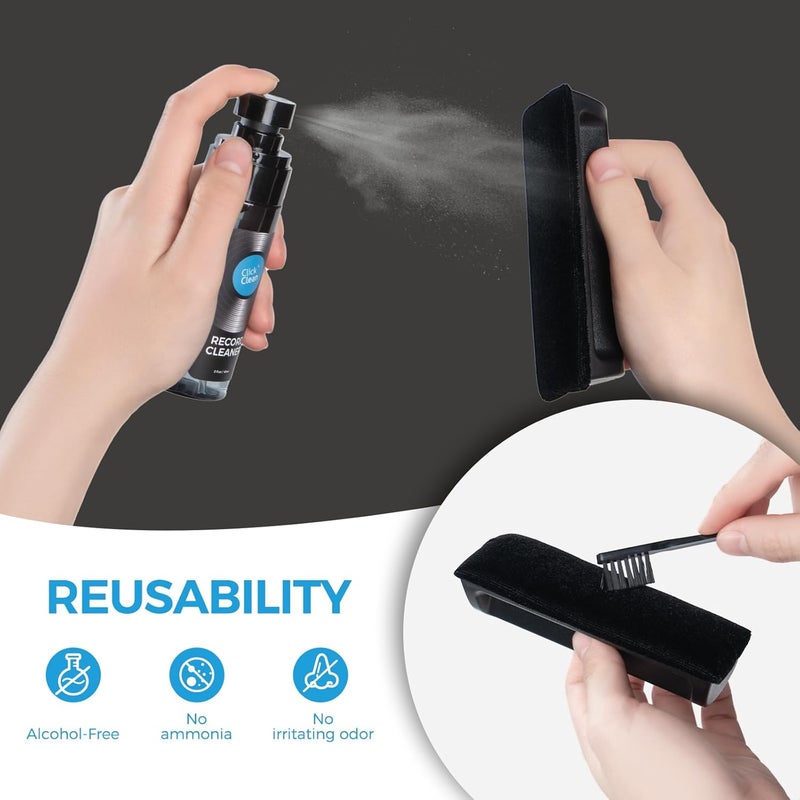 CLICK CLEAN 8 in 1 Vinyl Record Cleaning Kit - Velvet Cleaning Brush,Stylus Brush,0.21 oz Turntable Needle Cleaning Gel,2.1oz Cleaning Fluid,Mini-Microfiber Brush,Air Blower,Microfiber Cleaning Cloth - Image 5